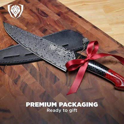 Dalstrong Chef Knife - 8 inch Blade - AUS-12V Exclusive Japanese Steel - Black Damascus Full Tang - Honeycomb Handle - Chef's Knife - Scorpion Series - Razor Sharp Kitchen - Leather Sheath