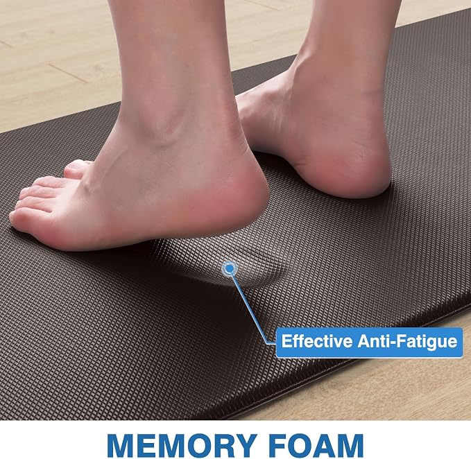 StepRite Kitchen Mats, 2PCS Kitchen Rugs, Cushioned Anti Fatigue Kitchen Mats for Floor, Non-Slip Standing Desk Mat, Waterproof Kitchen Rug Set for Kitchen, Floor, Office,17.3"x30"+17.3"x70",Chocolate