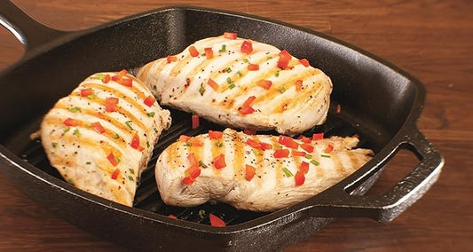 Lodge Square Cast Iron Grill Pan 10.5 Inches - Pre-Seasoned Square Skillet - Ridged Burger Grill Pan - Even Heat Distribution - PFAS-Free Non-Toxic Cookware