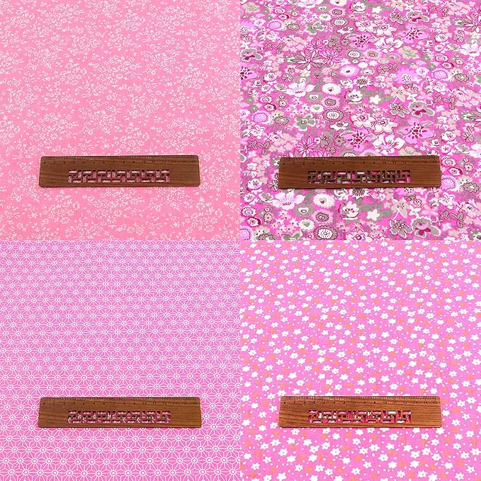 100% Cotton Fabric for Sewing Bundle: 8 Pre-Cut Floral Squares (20"x20"), Breathable, DIY Patchwork Quilting Fabric in Pink
