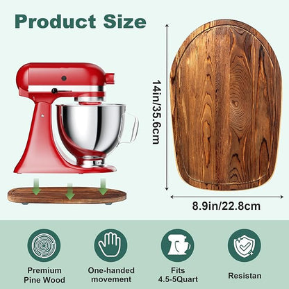 GuanQiao Food-Grade Bamboo Slider for KitchenAid 4.5-5 Qt Tilt Head Stand Mixer, Appliance Sliding Mat for Kitchenaid Artisan, Kitchen Countertop Storage Accessories Mixer Moving Tray Attachments