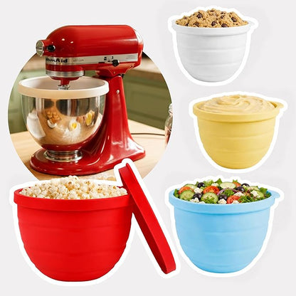 Silicone Bowl Liners for KitchenAid 5Qt Tilt-Head Mixer – Thick Reusable Mixing Bowl Inserts with Lids, Easy to Clean, Heat Resistant Silicone Mixing Bowls Liner - 4 Pack