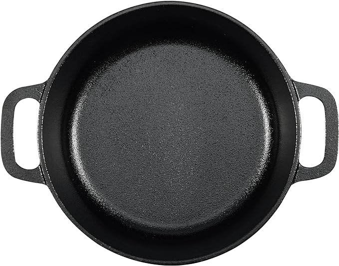 Amazon Basics Pre-Seasoned Cast Iron Mini Dutch Oven Pot with Lid and Dual Handles, Oven Safe, 2-Quart, Round, Black