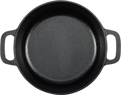 Amazon Basics Pre-Seasoned Cast Iron Mini Dutch Oven Pot with Lid and Dual Handles, Oven Safe, 2-Quart, Round, Black