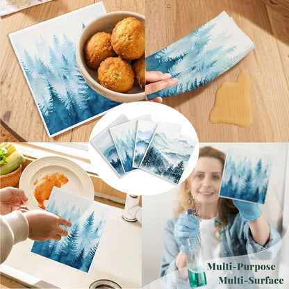 Winter Tree Christmas Swedish Dishcloths for Kitchen, Swedish Dish Cloths for Pine Tree, Papaya Reusable Paper Towels, 4 Pack Dish Towels for Kitchen, Reusable Paper Towels Washable