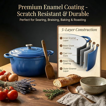 QuliMetal Enameled Cast Iron Cookware Set, 4-Piece Pots and Pans Set with Lids, 10.25" Skillet, 2QT Saucepan, 2.8QT & 4.8QT Dutch Ovens, Oven Safe to 500°F, All Stovetops Compatible - Cobalt Blue