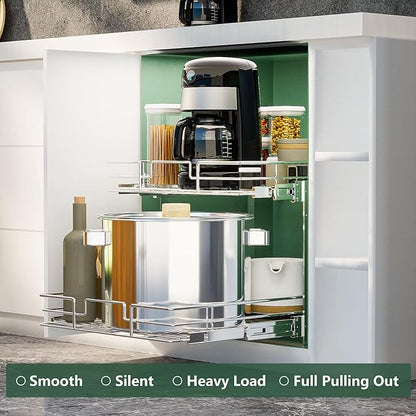 LOVMOR 2 Tier Individual Pull Out Cabinet Organizer 11½" W x 21½" D, Slide Out Kitchen Cabinet Storage Sliding Shelves