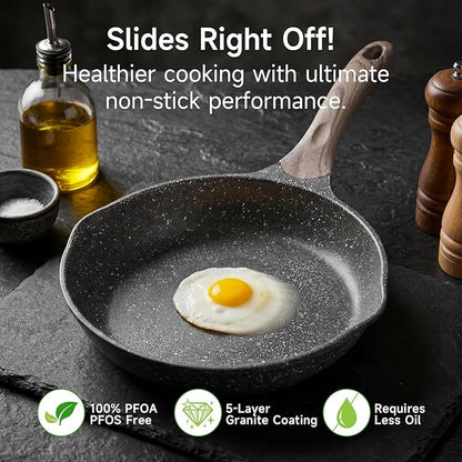 JEETEE 8 Inch Nonstick Frying Pan For Egg, Nonstick Omelette Skillet with Soft Touch Handle, All Stove Induction Compatible
