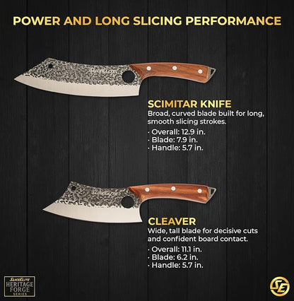 SliceElite Hand-Forged Professional Butcher Knife (6 PC SET WITH AFRICAN PEAR WOOD HANDLES)