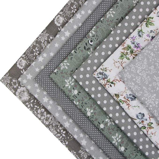 aufodara 7pcs 20” x 20” Cotton Fabric Squares Patchwork Bundle Making Supplies Quilting Weight 120 g/m² for Sewing Quilt DIY Artcraft Handwork (Grey)