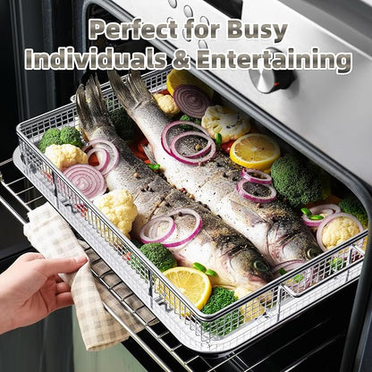 Air Fry Basket for Oven, 25% Thicker, OPENICE 3 Set Oven Air Fryer Basket and Tray with Magnetic Cheat Sheet, Crisper Tray and Pan for Oven with Air Fry Option