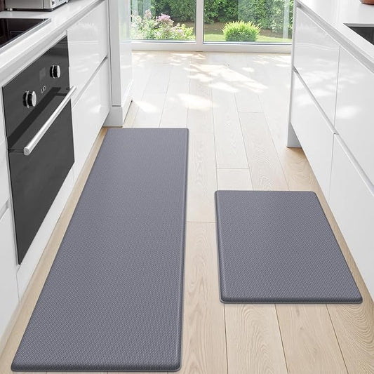 StepLively Kitchen Mat, 2 PCS Kitchen Rugs, Cushioned Kitchen Mats for Floor, Anti Fatigue Kitchen Rug Set, Non-Skid Standing Mat for Kitchen, Office, Sink, 17.3"x30"+17.3"x70", Grey