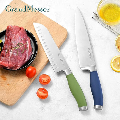 Kitchen Knives, 2 Piece Ultra Sharp 8 inch Chef Knife and 7 inch Santoku Knife, German Carbon Stainless Steel Forging Cooking knife Set, with Ergonomic Handle and Gift Box