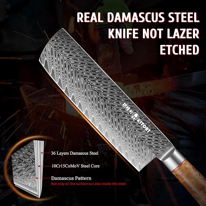 Kitory Damascus Nakiri Knife, 7" Ultra Sharp Kitchen knife - High Carbon 73-Layers 10Cr15CoMoV Stainless Steel - with White Shadow Wood Handle, for Kitchen and Restaurant, 2026 Gift