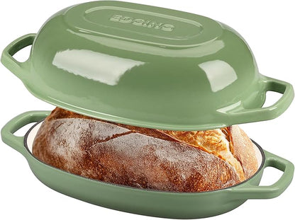 EDGING CASTING Enameled Cast Iron Oval Dutch Oven Pot with Lid, Dutch Oven for Sourdough Bread Baking, Bread Oven, Bread Dutch Oven, Oval Bread Pan, 5qt, Pistachio Green