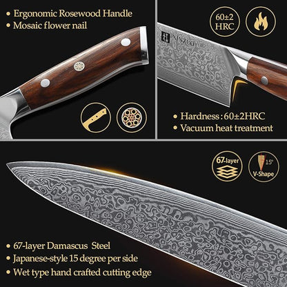 XINZUO 10 Inch Damascus Chef Knife Kitchen Knife Sharp Gyuto Knife Stainless Steel Fashion Professional Chef's Knife with Rosewood Handle