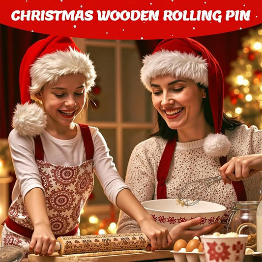 Stocking Stuffers Gifts for Women, Wooden Embossed Rolling Pin for Baking, Deep Engraved Embossing Rolling Pins with Christmas Elk Deer Pattern Designs for Baking Cookies Stamps Roller, DIY Tools