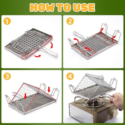Stainless Steel Collapsible Toaster Foldable Camping Toaster | Food Grade Rustproof & Heat-Resistant Design for Hiking, Picnic and Outdoor RV Camping Kitchen Use