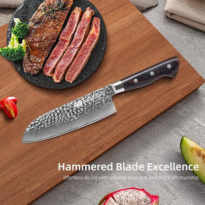 FINDKING 7 Inch Damascus Santoku Knife,Versatile Japanese-Inspired Chef Knife, Multifunctional Asian Culinary for Vegetable Preparation (Raven Series)