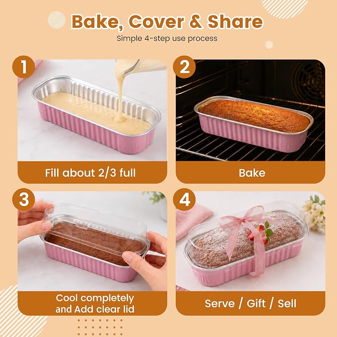 Mini Cake Pans with Lids, 100 Pack Pink Mini Loaf Pans with Lids 6.8 oz, Individual Cake Pans with Lids for Mini Cakes, Brownies, Cheesecake, Bake Sale, Parties, Graduation Gifts Party Favors