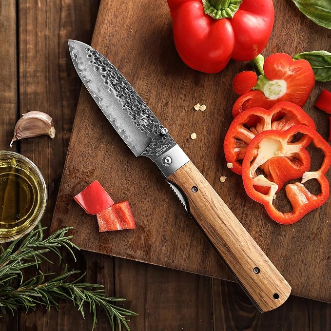 SENBON 440A Forged Stainless Steel pocket folding peeling utility knife Natural Olive Handle Camping trip Outdoor Portable Fruit knife