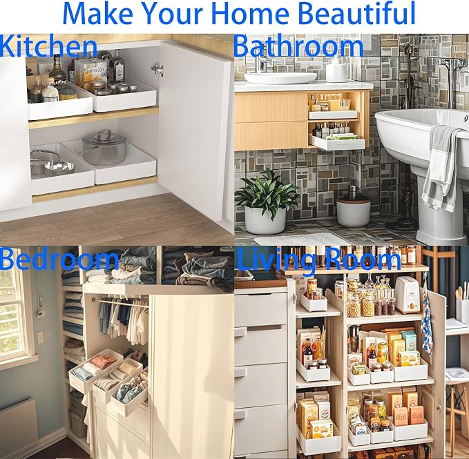 Pull Out Cabinet Organizer with Slide Out Drawers, Under Sink Organizer for Kitchen & Bathroom, White, Small Sizes