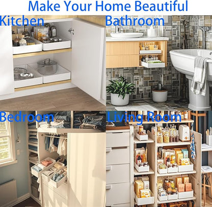 Pull Out Cabinet Organizer with Slide Out Drawers, Under Sink Organizer for Kitchen & Bathroom, White, Small Sizes