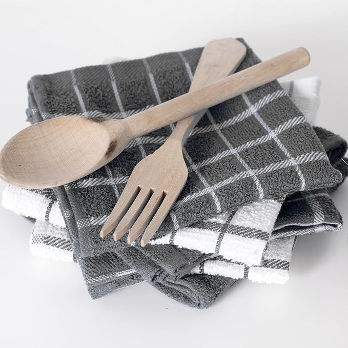 Ritz Premium 3-Pack Kitchen Towel & 6-Pack Dish Cloth Set - Highly Absorbent, Super Soft, Long-Lasting, 100% Cotton Terry Drying Cleaning Cloths, Gray