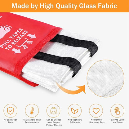 kanhiro Emergency Fire Blanket for Home Kitchen Fiberglass Fire Suppression Blanket Great for School, Fireplace, Grill, Car, Office, Warehouse (10 Pack, 39 in X 39 in)