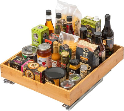 HOLDN’ STORAGE Bamboo Wooden Pull out Cabinet Organizer 17"W x 21"D Requires At Least a 18.25"W x 21"D Cabinet Opening W/Lifetime Limited Warranty, Bamboo Tray and Heavy Gauge Metal Rails