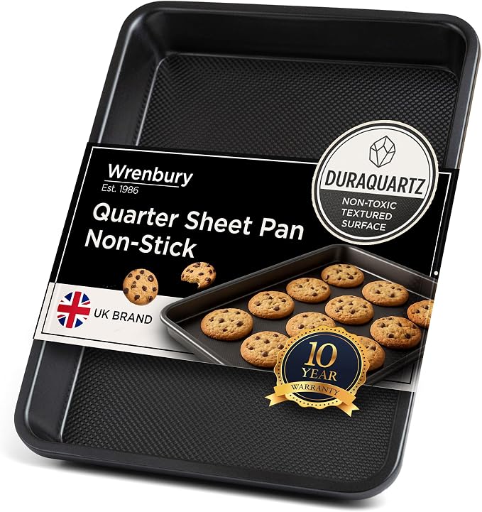 Wrenbury Quarter Sheet Pan - Carbon Steel Non-Stick ¼ Cake Baking Tray - Non Toxic Cookie Pan for Traybake - 13” x 9”