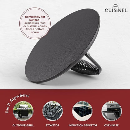 Cast Iron Skillet + Grill Press + Scraper Set - 12"-inch Pre-Seasoned Frying Pan + Silicone Handle Grip - 7" Round Burger Smasher - Indoor/Outdoor, Stove, Oven, Grill, Induction Kitchen Cookware