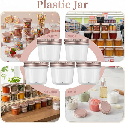 novelinks 4 oz Small Plastic Jars with Lids, 20 Pack Mini Plastic Mason Jars with Lids 4oz, Craft Storage Containers & Canning Jars & Small Spice Jars for Kitchen Organization (20 Pack,Rose Gold)