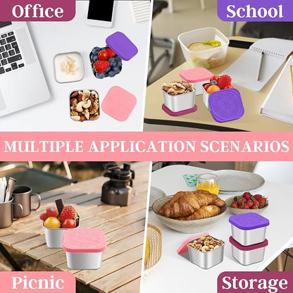 Qukaka Stainless Steel Snack Containers for Kids,7.2oz Easy Open Leak Proof Reusable Snack Box Container with Lids,Small Lunch Containers for Meal Prep,School,Picnic and Travel-3Pack