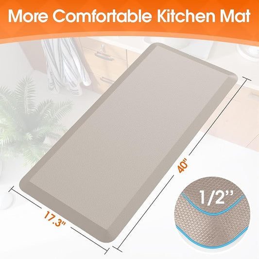 TranquilRelax Extra Large Kitchen Mat Rug, Floor Comfort Mat with Non-Slip Bottom, Waterproof & Stain Resistant & Easy Clean, Standing Desk Mat for Kitchen, Sink, Office (17.3''x39'', Khaki)