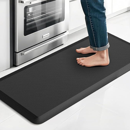 TranquilRelax Kitchen Mat, Cushioned Thick Floor Comfort Mat, with Non-Slip Bottom, Waterproof & Stain Resistant & Easy Clean, Standing Desk Mat for Kitchen, Sink, Office (17.3''x39'', Black)