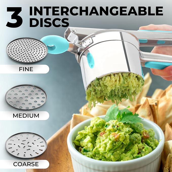 Zulay Kitchen Premium Large 15oz Potato Ricer, Heavy Duty Professional Stainless Steel Potato Masher and Ricer Kitchen Tool, Press and Mash Kitchen Gadget - Turquoise