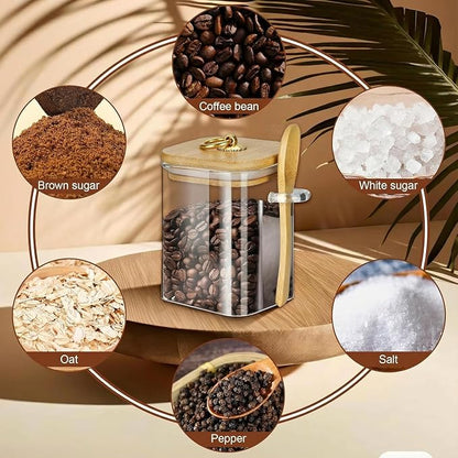 holoith Glass Jars with Bamboo Lids and Spoons, 16 oz Glass Storage Containers with Lids for Dry Food Storage Sugar, Coffee, Nuts, Cookie, Candy, Tea, Airtight Kitchen Canisters Spice Jars