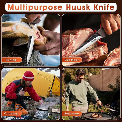 Huusk Boning Knife for Meat Cutting 5.5 Inch, Japanese Trimming Knife with Sheath, Sharp Fish Fillet Knives, Outdoor Hunting Knives, Gift for Men and Women