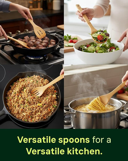 Bamboo Spoons for Cooking - Set of 8 Spoons - Wooden Cooking Spoons - Non-toxic & Organic Bamboo Cooking Utensils with Spoon Set & Spatula - Premium Kitchen Utensils