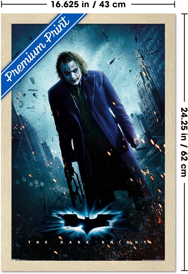 DC Comics Movie The Dark Knight - The Joker - One Sheet Wall Poster, 22.4L" x 14.7W", Blonde Framed Version