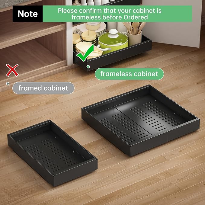 Pull out Cabinet Organizer, 2 pack, 20.5" Deep Heavy Slide out Drawers, Upgrade Three Triple-Slide Rail Systems, Expandable 12.8"-20.8" Roll out Shelf Storage for Kitchen Base Cabinet Organization