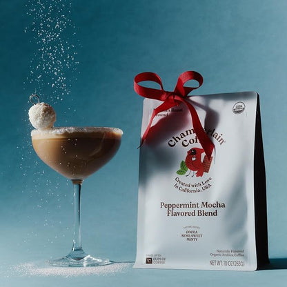 Chamberlain Coffee Peppermint Mocha Medium Roast Ground Coffee - USDA Organic Specialty Blend - Smooth & Balanced w/Cocoa & Minty Notes - Freshly Roasted - Rich Flavor & No Bitterness - 10 Oz