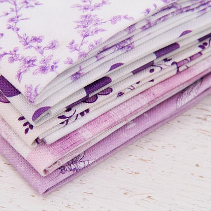 Threadart Exclusive 5 Fat Quarter Bundles - White and Purple Vintage Prints 100% Cotton Fabric - Premium 100% Cotton Quilting Fabric - No Duplicates - Full Size Fat Quarters 18"x21" - White and Purple
