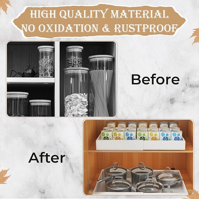 Pull Out Cabinet Organizer -Expandable – 12.56 x 18.89 Inch Pots And Pans Organizer Under Cabinet – Heavy Duty Carbon Steel Pull Out Drawers – Easy Installation No Screw Adjustable Cabinet Drawers