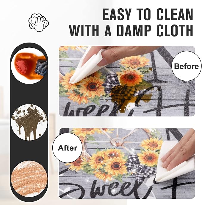 Carvapet Kitchen Floor Mats 2Pcs, Anti Fatigue Kitchen Rugs and Mats Farmhouse Plaid Home Non-Skid Cushioned Floor Comfort Mat for Kitchen, Doorway, Sink, Laundry, 17"x27"+17"x47"