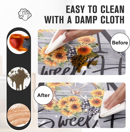 Carvapet Kitchen Floor Mats 2Pcs, Anti Fatigue Kitchen Rugs and Mats Farmhouse Plaid Home Non-Skid Cushioned Floor Comfort Mat for Kitchen, Doorway, Sink, Laundry, 17"x27"+17"x47"
