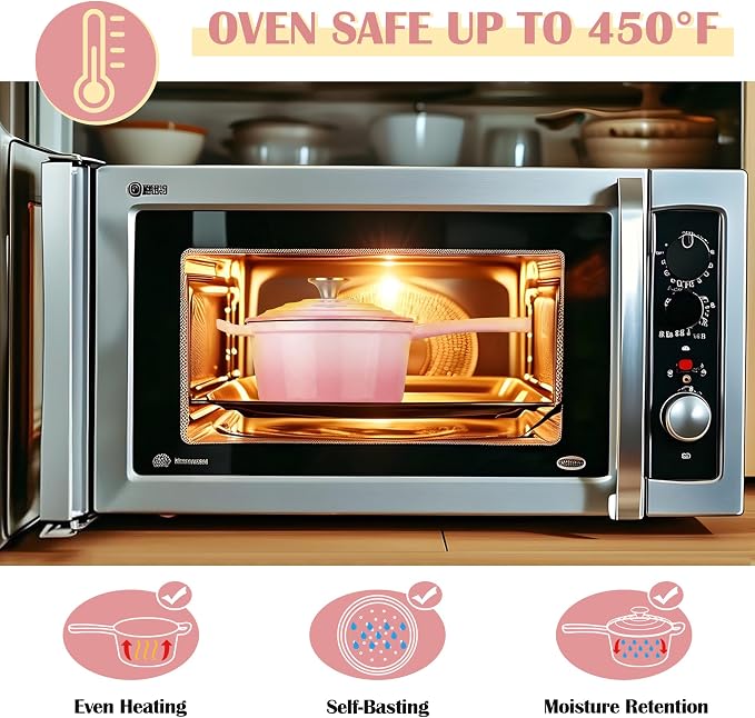 E-far Enameled Cast Iron Sauce Pan, 2 Quart Dutch Oven Saucepan with Lid, Small Sauce Pot for Cooking, Boiling, Healthy & Non Toxic, Induction & Oven Safe, Pink