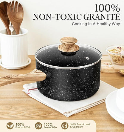 MICHELANGELO 3 Quart Saucepan with Lid, Nonstick Sauce Pan with Lid, Small Sauce Pot, Granite Coating Sauce Pan 3 Quart, Non Stick Stone Pot with Ergonomic Bakelite Handle