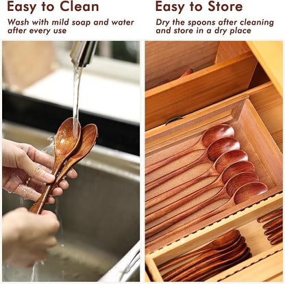Wooden Spoons Set - 12pcs (6pcs 9in & 6pcs 6in), for Eating, Mixing, Stirring, Coffee, Tea, Jam, Bath Salts
